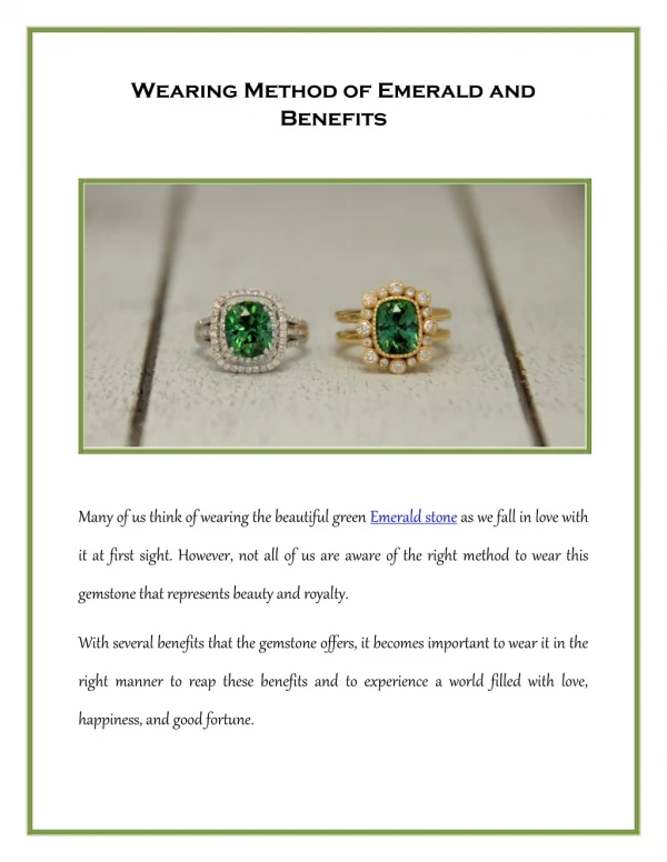 Wearing Method of Emerald and Benefits