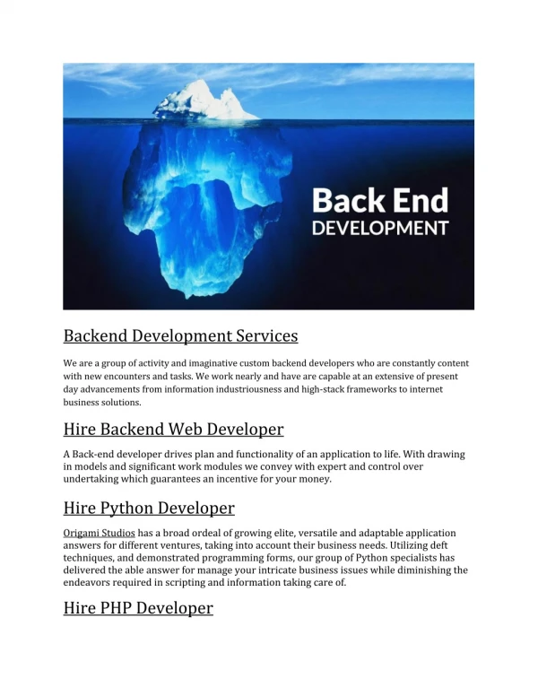 Back End Development Services - Origami Studios