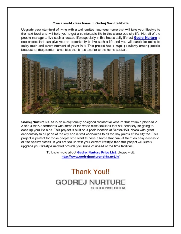 Own a world class home in Godrej Nurutre Noida