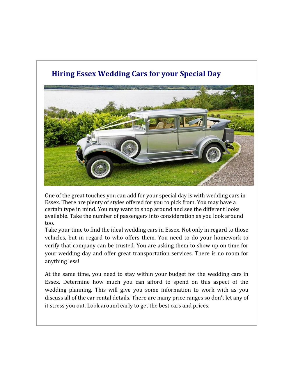 hiring essex wedding cars for your special day