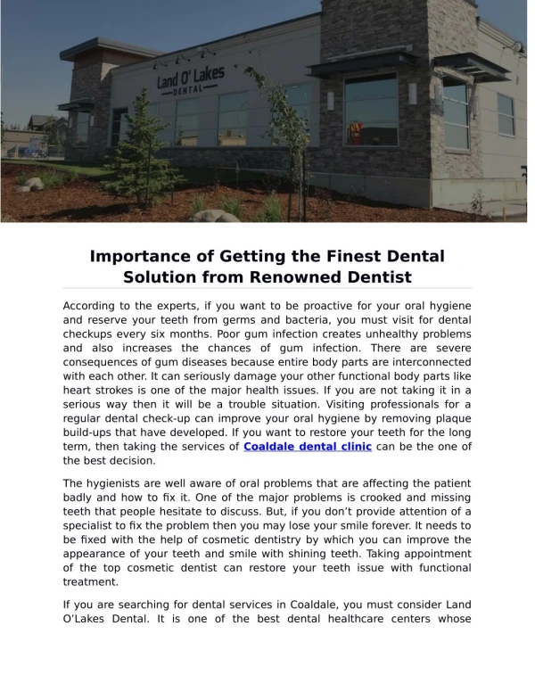 Importance of Getting the Finest Dental Solution from Renowned Dentist