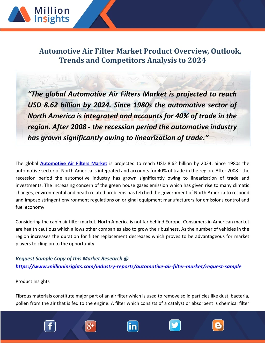 automotive air filter market product overview