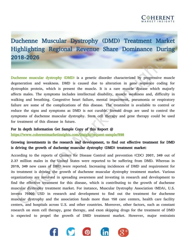 Duchenne Muscular Dystrophy (DMD) Treatment Market - Global Industry Insights, Trends, Outlook, and Opportunity Analysis