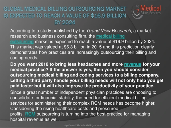 Global Medical Billing Outsourcing Market Is Expected To Reach a Value of $16.9 Billion By 2024