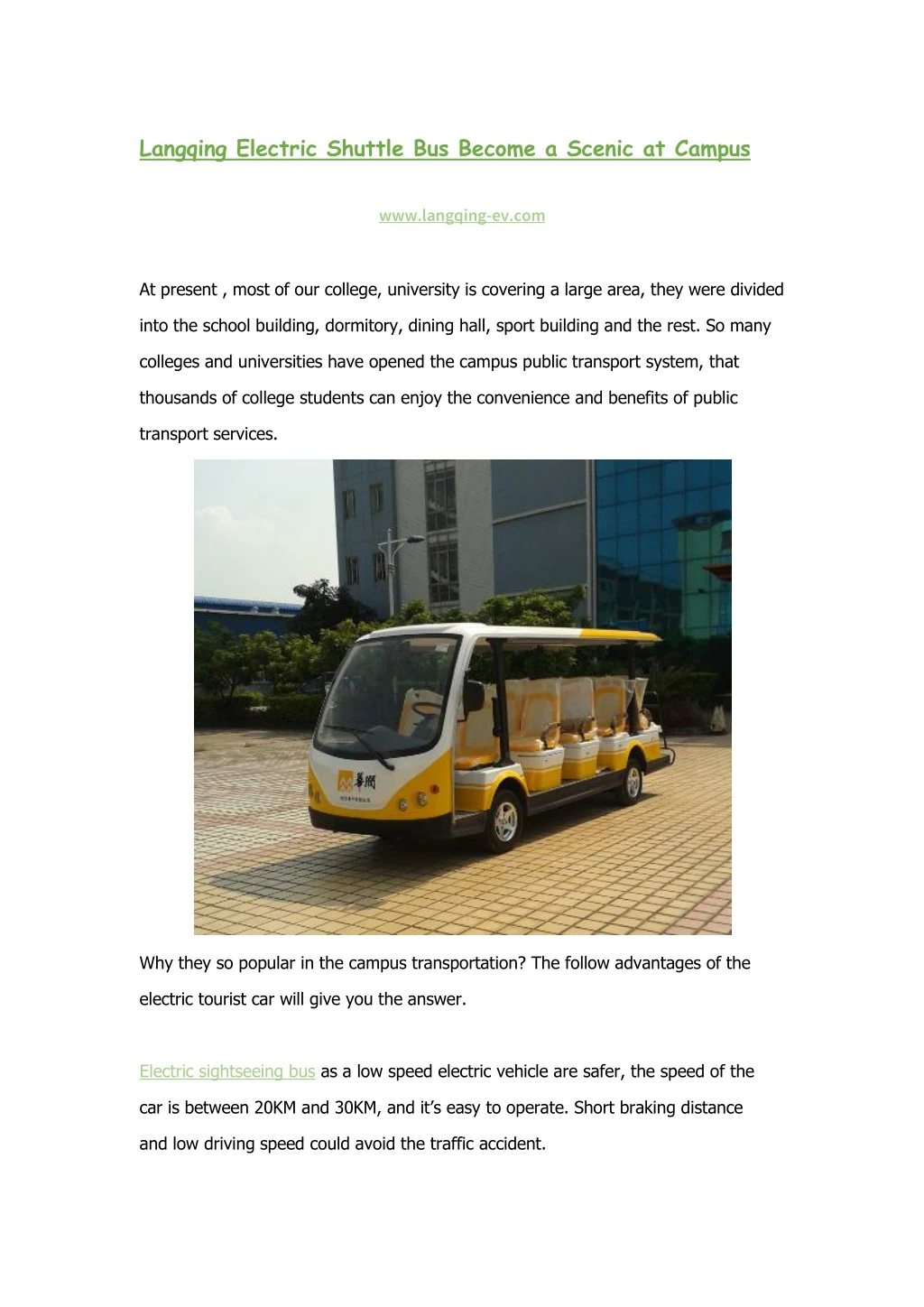 langqing electric shuttle bus become a scenic