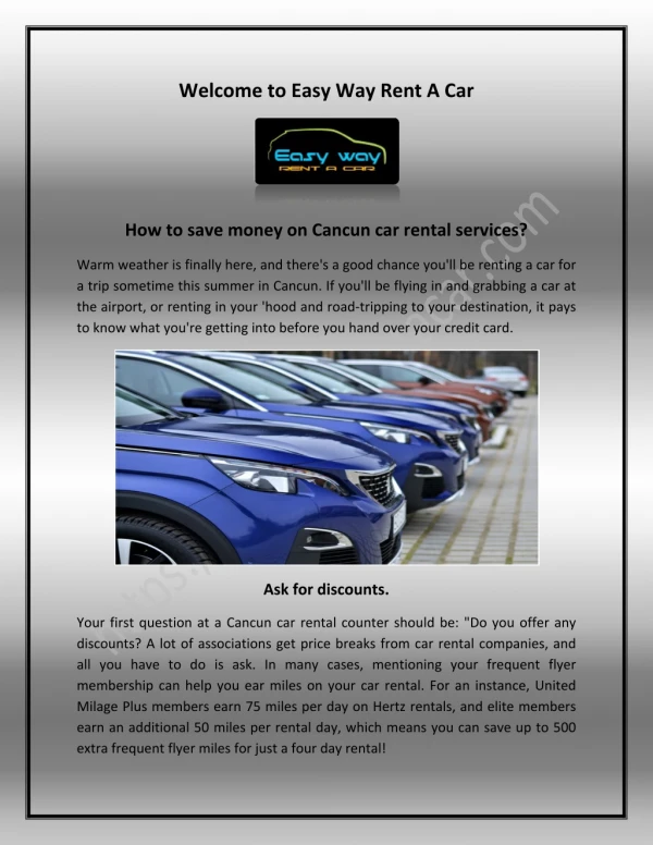 Car Rental Cancun at Easywayrentacar.com