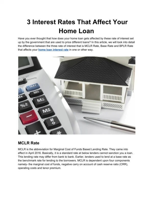 3 interest rates that affect your home loan