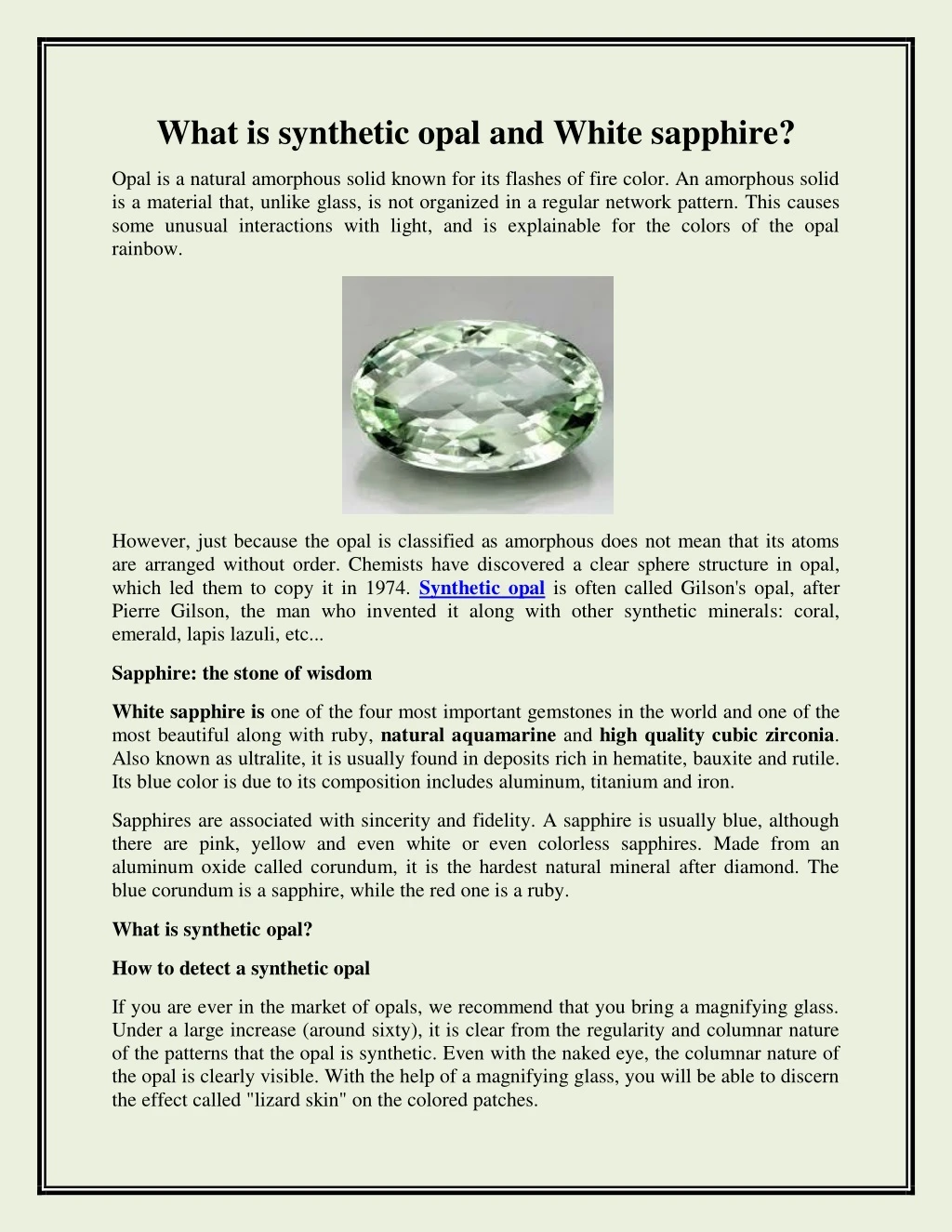 what is synthetic opal and white sapphire