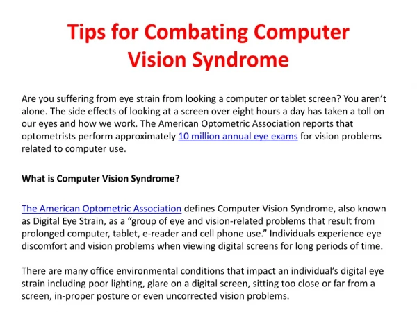 Tips for Combating Computer Vision Syndrome
