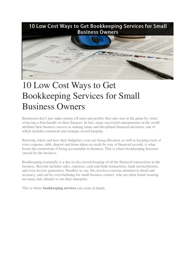 10 Low Cost Ways to Get Bookkeeping Services for Small Business Owners