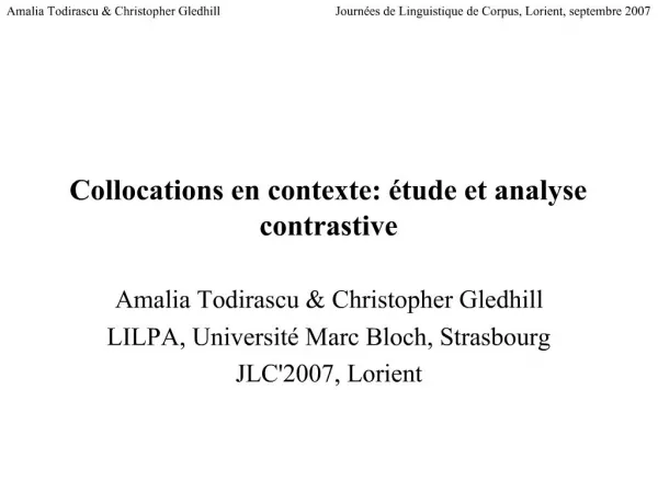 Collocations en contexte: tude et analyse contrastive