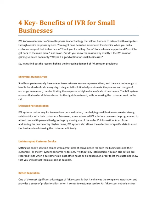 Benefits of IVR for Small Businesses