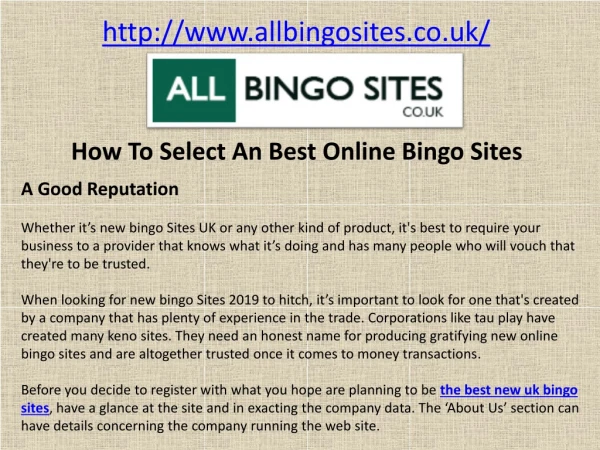 How To Select An Best Online Bingo Sites