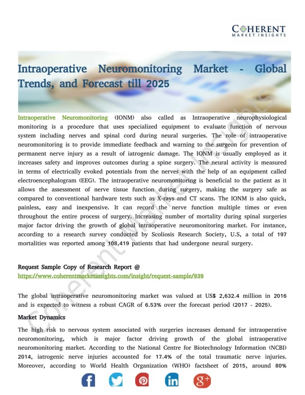 Intraoperative Neuromonitoring Market Qualitative Insights, Key Enhancement, Share Forecasted To 2025