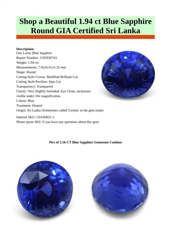 Shop GIA Certified Blue Sapphire Stone Online