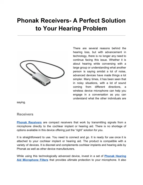 Phonak Receivers- A Perfect Solution to Your Hearing Problem