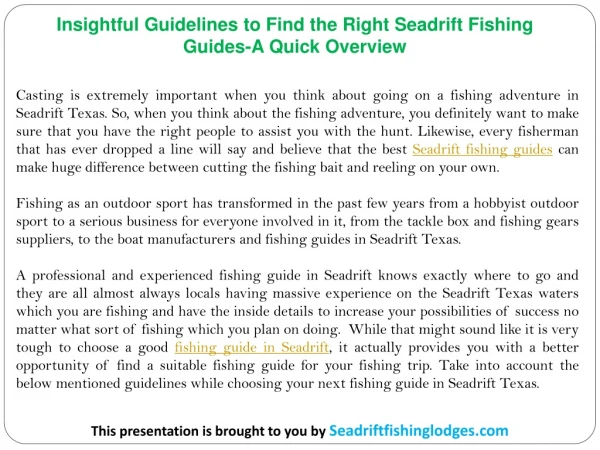Insightful Guidelines to Find the Right Seadrift Fishing Guides-A Quick Overview