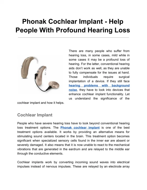 Phonak Cochlear Implant-Help People With Profound Hearing Loss