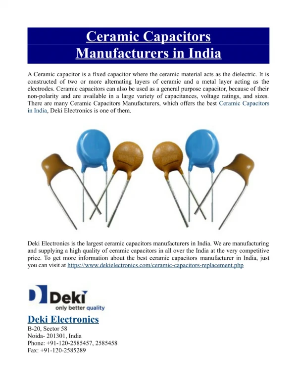 Ceramic Capacitors Manufacturers in India