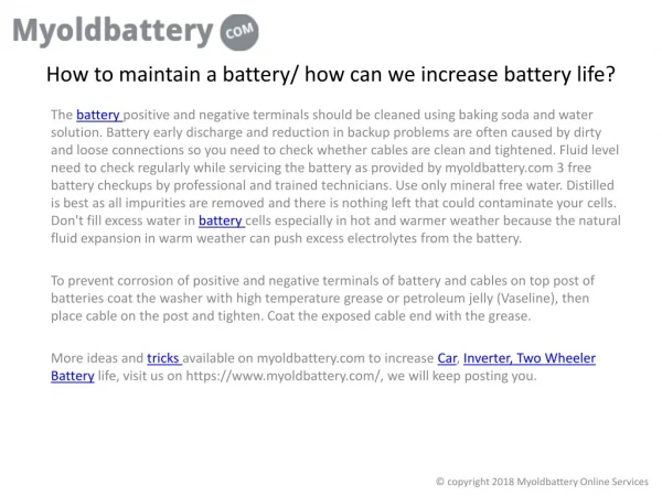 How to maintain a battery/ how can we increase battery life?