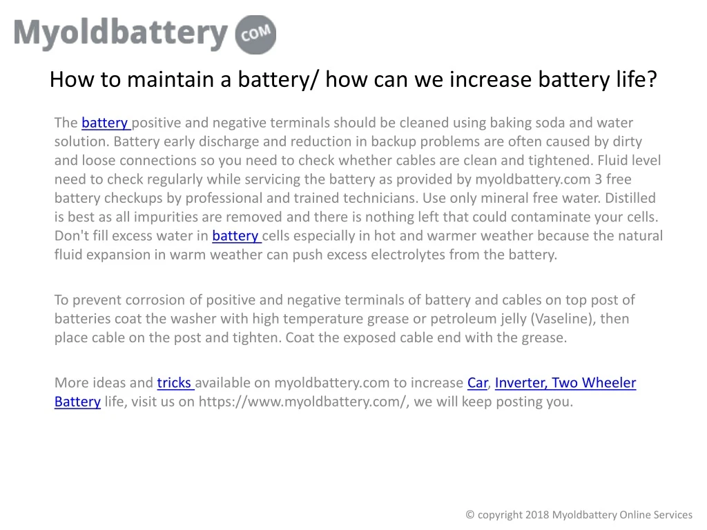 how to maintain a battery how can we increase battery life