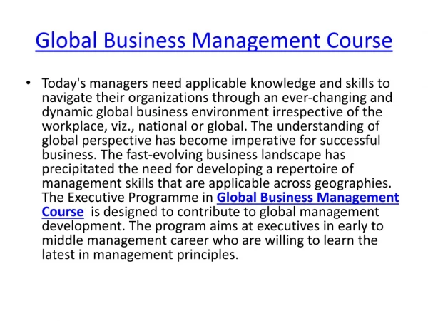 Global Business Management Course