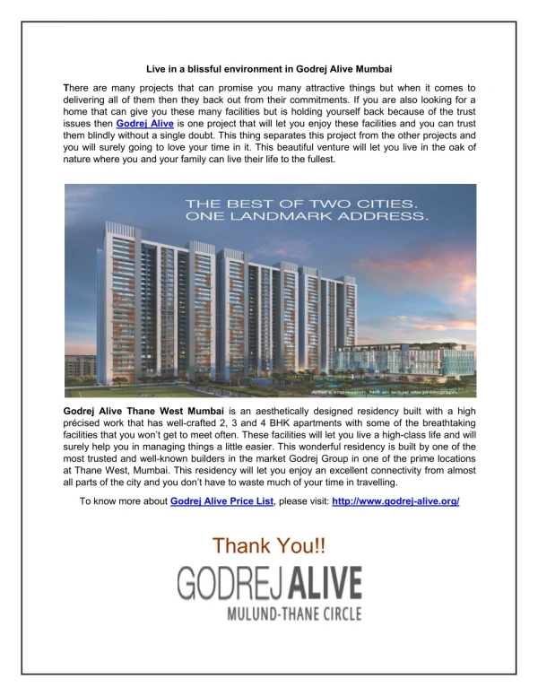 Godrej Alive Mumbai Residency in Mumbai