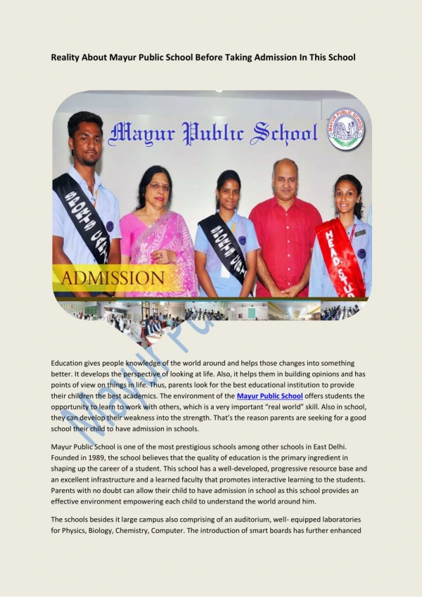 Reality About Mayur Public School Before Taking Admission In This School