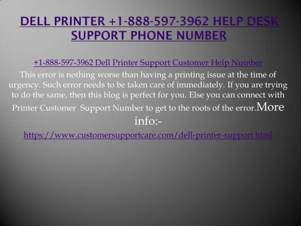 Dell Printer 1-888-597-3962 Help Desk Support Phone Number