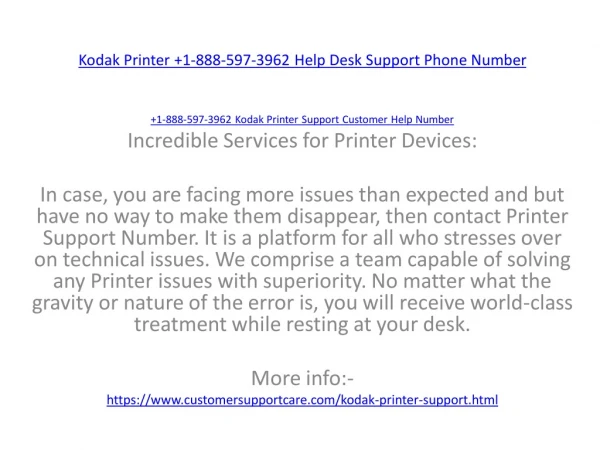 Kodak Printer 1-888-597-3962 Help Desk Support Phone Number