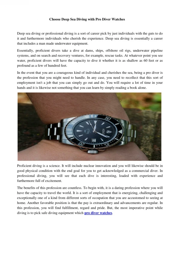 Choose Deep Sea Diving with Pro Diver Watches