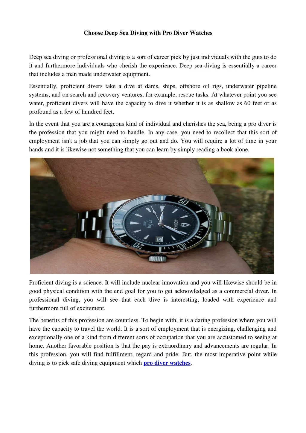 choose deep sea diving with pro diver watches