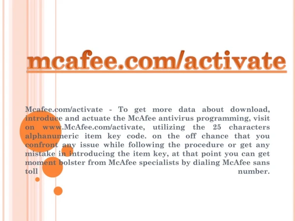 MCAFEE.COM/ACTIVATE- ACTIVATE MCAFEE ANTIVIRUS PRODUCT ONLINE