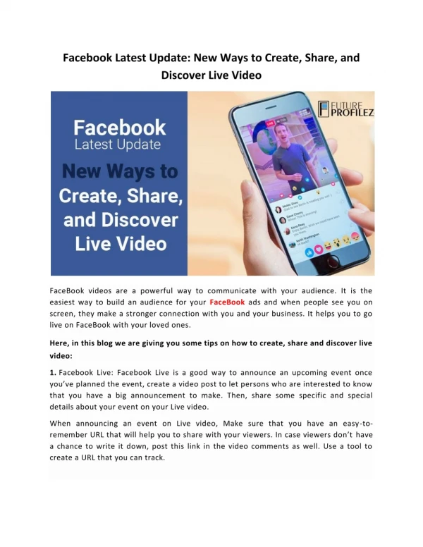 Facebook Latest Update: New Ways to Create, Share, and Discover Live Video