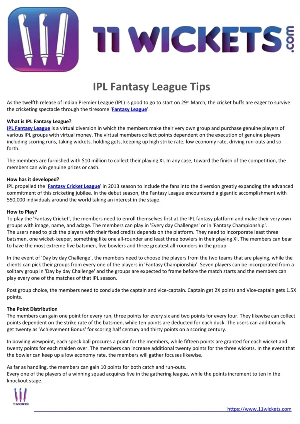 IPL Fantasy League Tips