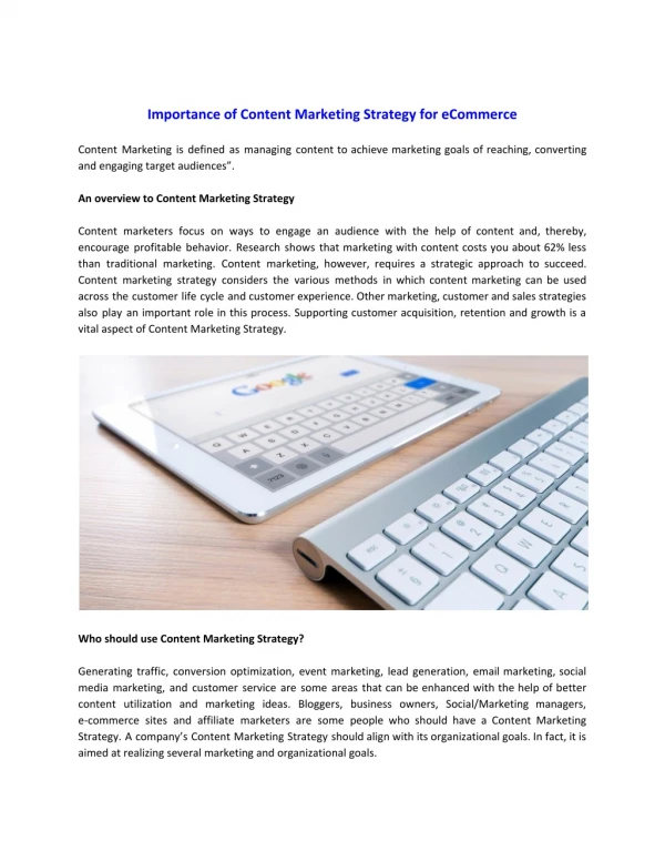 Importance of Content Marketing Strategy for e-commerce