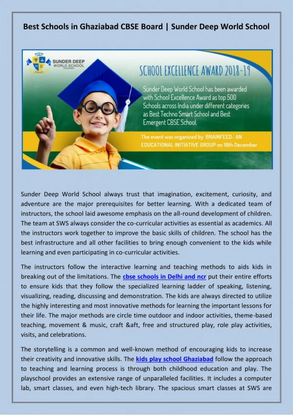 Best Schools in Ghaziabad CBSE Board | Sunder Deep World School