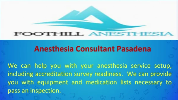 Anesthesia Consultant Pasadena