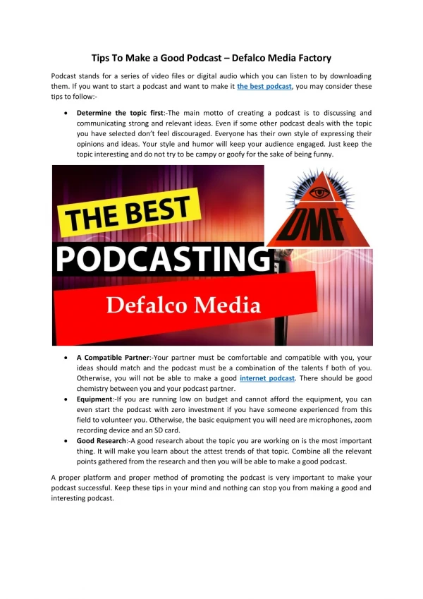 Tips To Make The Best Podcast – Defalco Media
