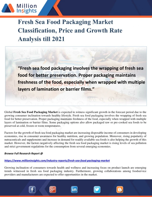 Fresh Sea Food Packaging Market Classification, Price and Growth Rate Analysis till 2021