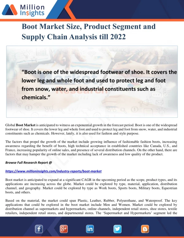 Boot Market Size, Product Segment and Supply Chain Analysis till 2022