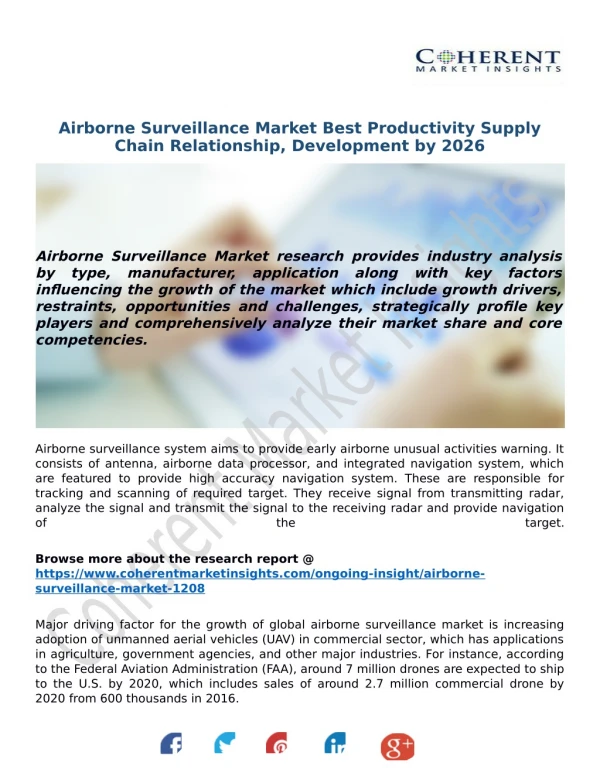 Airborne Surveillance Market Best Productivity Supply Chain Relationship, Development by 2026