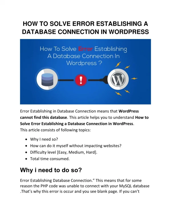 Call 800-556-3577 FIXED Error Establishing a Database Connection WordPress