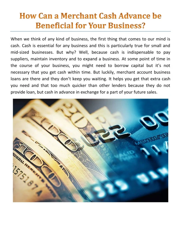 How Can a Merchant Cash Advance be Beneficial for Your Business?