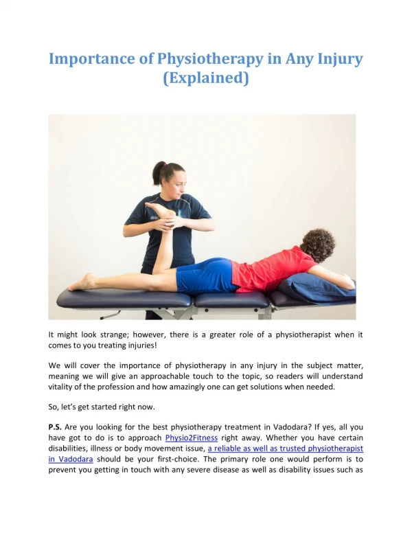 Importance of Physiotherapy in Any Injury (Explained)