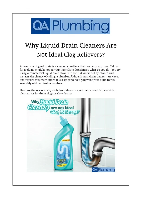 Why Liquid Drain Cleaners Are Not Ideal Clog Relievers?