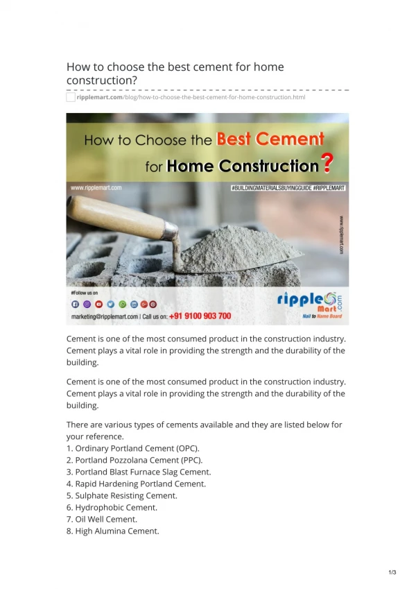How to choose the best cement for home construction?