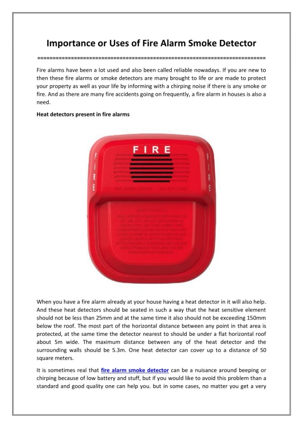 Importance or Uses of Fire Alarm Smoke Detector