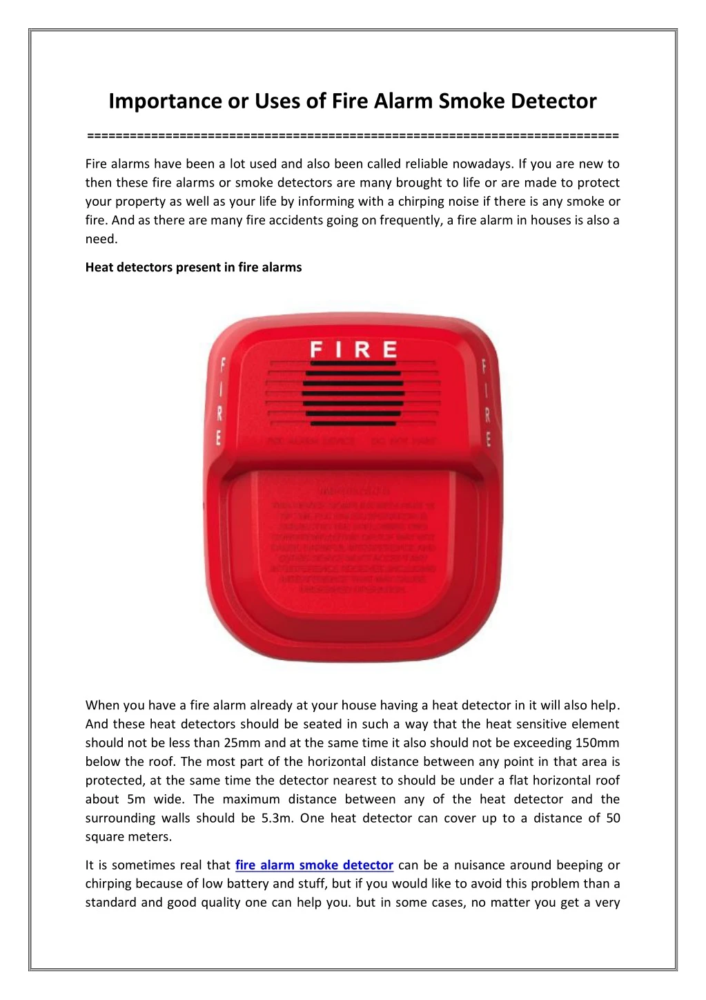 importance or uses of fire alarm smoke detector