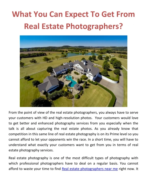 What You Can Expect To Get From Real Estate Photographers?